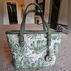 RARE Michael Kors Green and White Botanical Tote